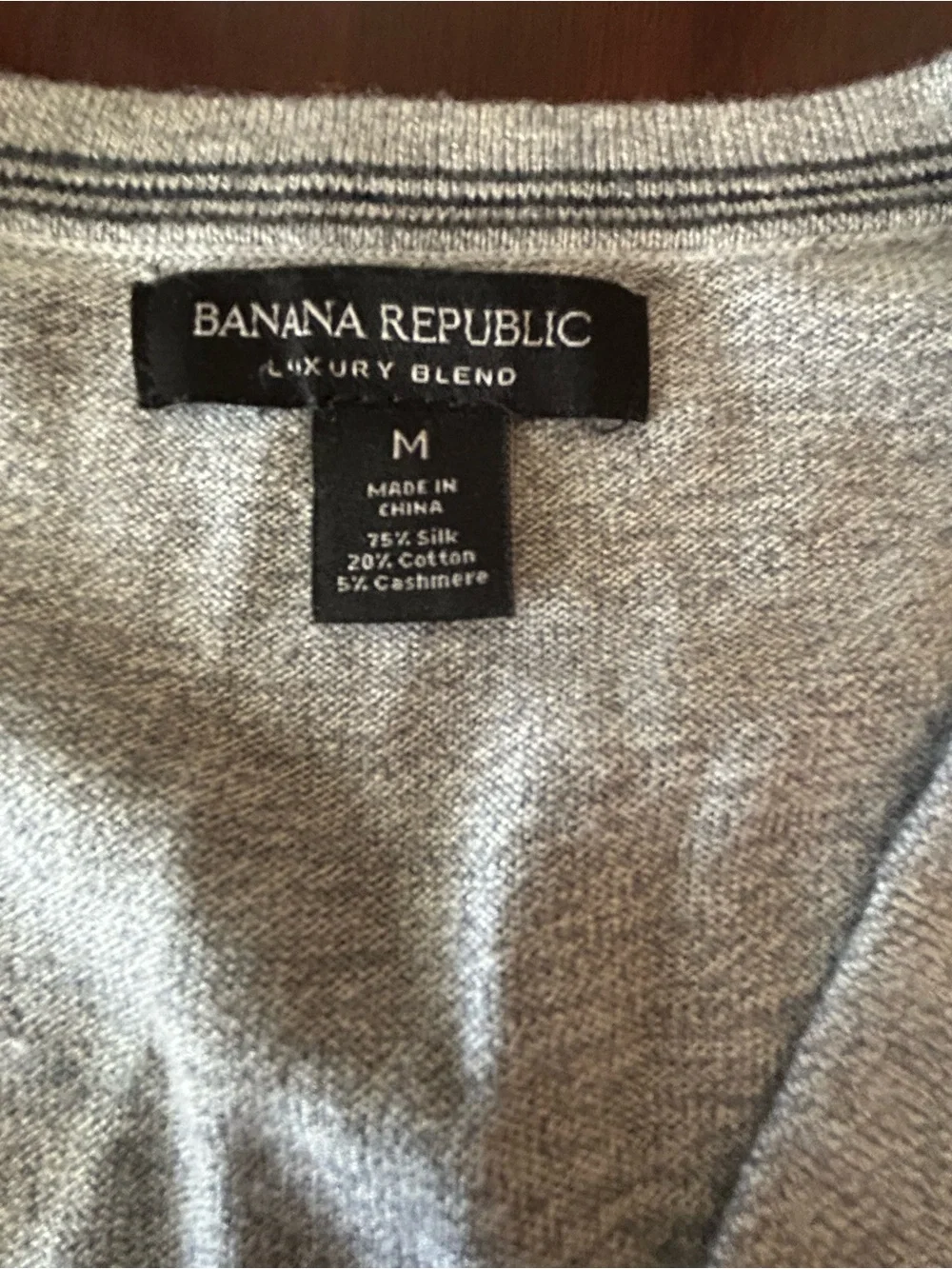 Banana Republic Light Gray Silk, Cotton, Cashmere V-Neck Sweater - Men's